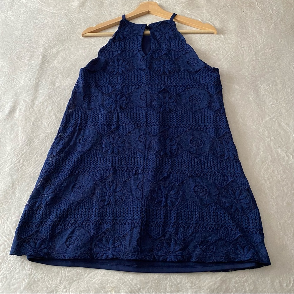 Francesca’s Blue Scalloped Lacs Mini Dress - Picture 8 of 11